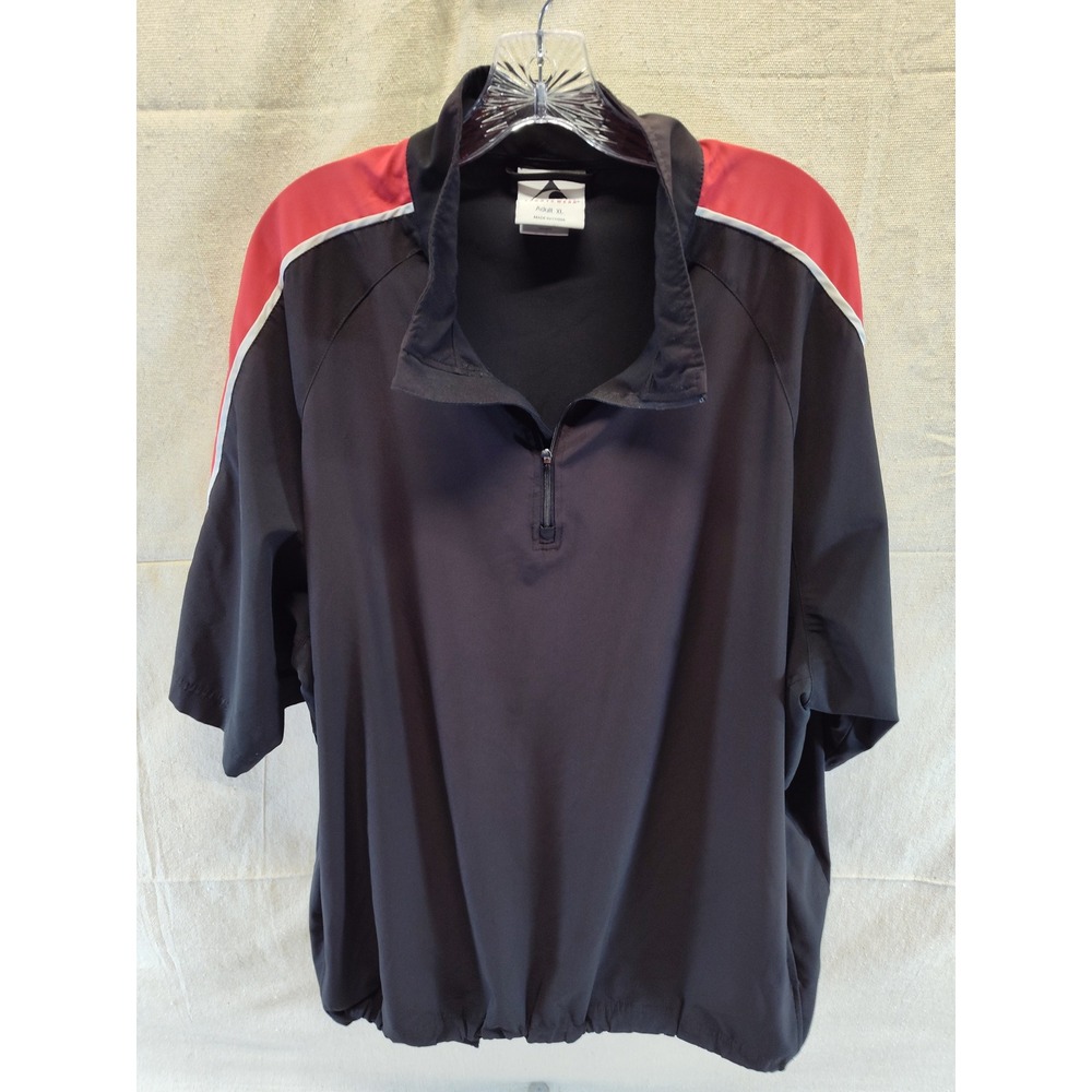 Augusta Sportswear Mens XL Black Red Quarter Zip Short Sleeve Windbreaker 1947